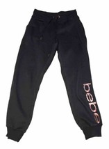 $84 Bebe Sport Black Rose Gold Studs Logo Jogger Sweat Pants Sz M - £13.18 GBP