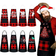 8 Pieces Christmas Apron For Women And Men Kitchen Cooking Red Black Buffalo Pla - £43.20 GBP