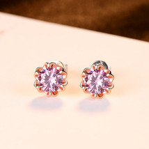 S925 Sterling Silver Stud Earrings Simple Flower Color Zirconium Women&#39;s Earring - £14.69 GBP