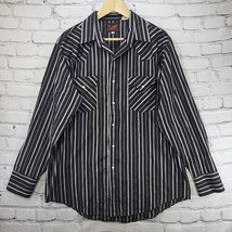 Plains Western Wear Shirt Mens Size L Pearl Snap Black Striped Cowboy Rodeo VTG - £18.73 GBP