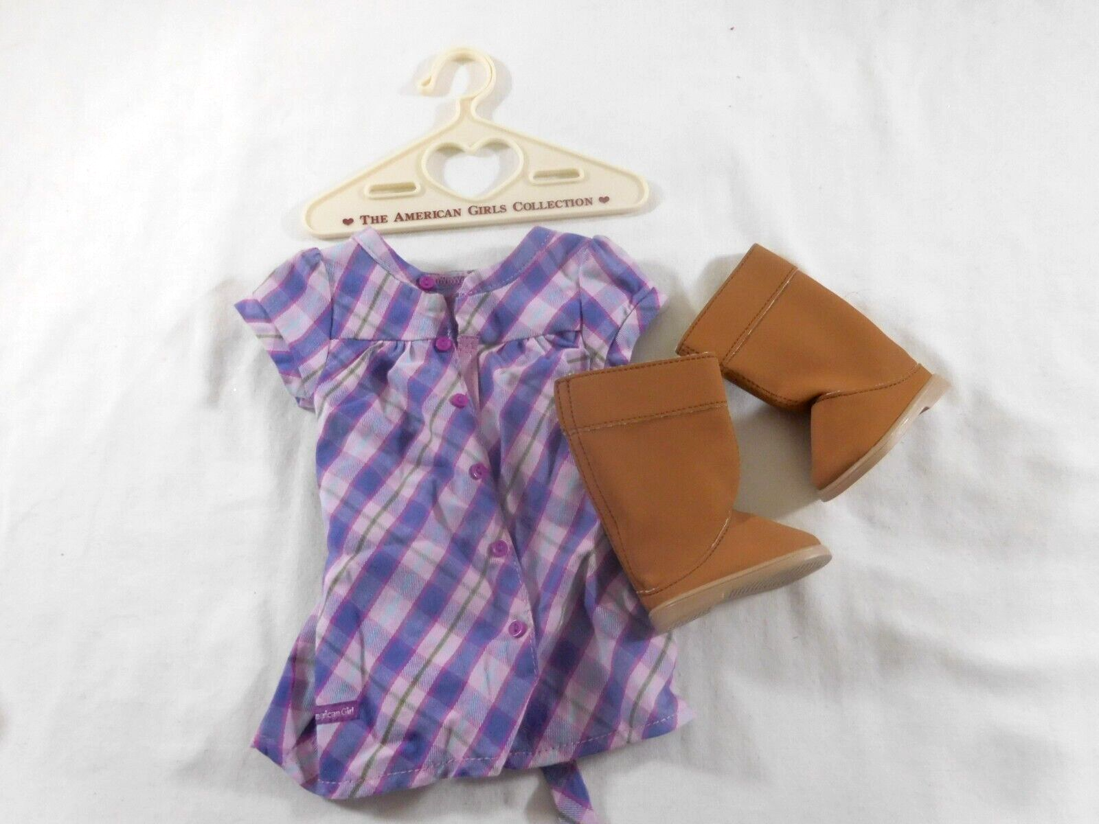 My American Girl Doll PRETTY & PLAID DRESS and Boots 2010 + Hanger - $15.86
