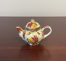 Miniature Teapot Red Yellow Pink Roses Gold Trim Formalities by Baum - £6.19 GBP