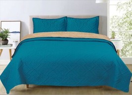 Apple Turquoise Color Bedspread With Sherpa Softy And Warm Set 3 Pcs Queen Size - £51.43 GBP