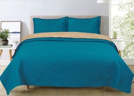 Apple Turquoise Color Bedspread With Sherpa Softy And Warm Set 3 Pcs Queen Size - $64.34