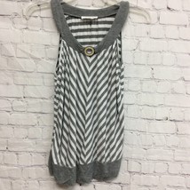 Spense Womens Blouse Gray White Striped Sleeveless Scoop Neck Buckle Stretch S - £12.00 GBP