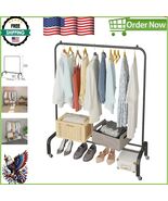 Multi-Functional Metal Clothing Rack on Wheels with Shoe Storage - Easy ... - $53.14 CAD