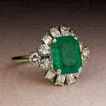 3Ct Simulated Emerald Diamond Engagement Ring 14K White Gold Plated Silver - £79.53 GBP