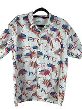 Columbia PFG Fishing Shirt Men&#39;s Medium Red White Blue Americana Vented EUC - £22.31 GBP