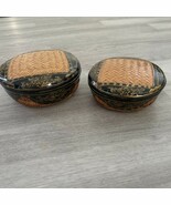 VTG BeautifulAsian Bamboo And Laquer Nesting Baskets w/ Lids Set/2 - $46.75