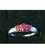 Sterling Silver Deep Red Ruby Ring Color Size 5 1/2 Graduated Stone .55 CTW - £57.08 GBP
