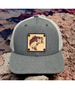 Big Bass Fishing Collection Wood Leather Patch Trucker Hat Patriotic Hea... - $38.02 CAD