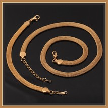 Gold Necklace and Wrist Bracelet Set Real 18k Gold Filled Flat Wide Mesh Weave  - $79.95