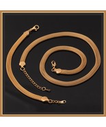 Gold Necklace and Wrist Bracelet Set Real 18k Gold Filled Flat Wide Mesh... - £64.10 GBP