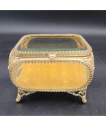 Vintage Ormolu Filigree Ornate Beveled Glass Jewelry Velvet Trinket Box ... - £111.58 GBP