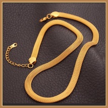 Gold Necklace and Wrist Bracelet Set Real 18k Gold Filled Flat Wide Mesh Weave  image 2