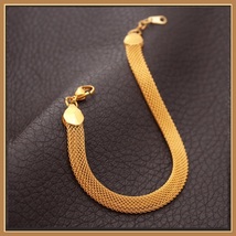 Gold Necklace and Wrist Bracelet Set Real 18k Gold Filled Flat Wide Mesh Weave  image 3