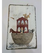 Vintage Hand Painted Slate Sign Noah&#39;s Ark Scene 9 x 14&quot; Art - $31.30