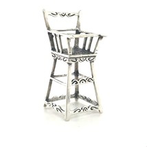 Vintage Signed Sterling Silver Carve Ornate Baby High Chair Figure Miniature - £28.48 GBP