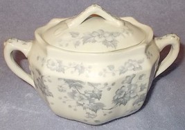 Antique Colonial Pottery Stoke England Blue Floral Sugar Bowl and Lid - £10.37 GBP
