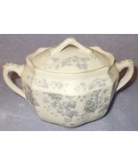 Antique Colonial Pottery Stoke England Blue Floral Sugar Bowl and Lid - $12.95