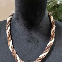 Womens Fashion Wooden &amp; Glass Beaded Braided Collar Necklace with Magnetic Clasp - £20.78 GBP