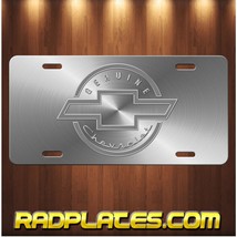 CHEVY BOWTIE Inspired art simulated brushed aluminum vanity license plate tag D - £15.40 GBP