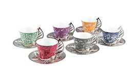 LaModaHome Colorful Espresso Coffee Cups with Saucers Set of 6, Porcelain Turkis - £47.47 GBP