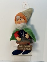 Vintage Elf Gnome Felt Christmas Ornament Decor Rubber / Plastic Face JAPAN - £15.94 GBP