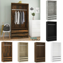 Modern Wooden Open Bedroom Wardrobe Closet With Hanging Clothes Rail &amp; Drawers - £148.52 GBP+