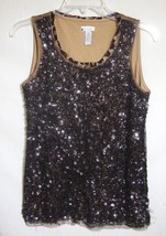 CHICO&#39;S Sequin Animal Print Tank Top Brown Sleeveless Stretchy Pullover ... - £25.59 GBP