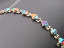 925 Sterling Silver Vintage Bracelet CALVIN NAVAJO Lazuli Jade Turquoise BT10303 - £138.95 GBP