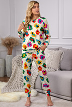 Apricot Leopard Print Long Sleeve Top and Skinny Pants Lounge Set - $610.99 MXN