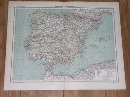 1907 Original Antique French Map Of Spain And Portugal - £20.64 GBP