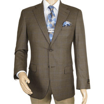 Mens sport Coat APOLLO KING Window Pane 100% Wool super 150&#39;s C14 Brown Coffee - £77.34 GBP