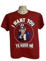 Fruit of the Loom Vintage Red Graphic Uncle Sam T-Shirt Large Novelty Beer USA - £11.66 GBP