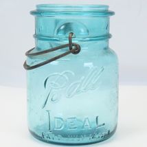 Ball Ideal PInt Canning Jar Blue Wire Bail Glass Pat'D 1908 Antique  NO LID - $8.81