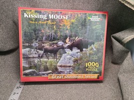 Factory Sealed 2015 White Mountain 1000 piece Puzzle Kissing Moose Mark Picard - $17.57