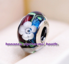 925 Sterling Silver Handmade Glass Lampwork White Flower Murano Glass Ch... - $4.20