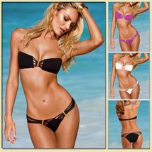 Tanning Beach Bikini Criss Cross Bandeau w/ Strappy Bottoms Five Bright Colors image 1