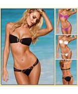 Tanning Beach Bikini Criss Cross Bandeau w/ Strappy Bottoms Five Bright ... - £35.68 GBP