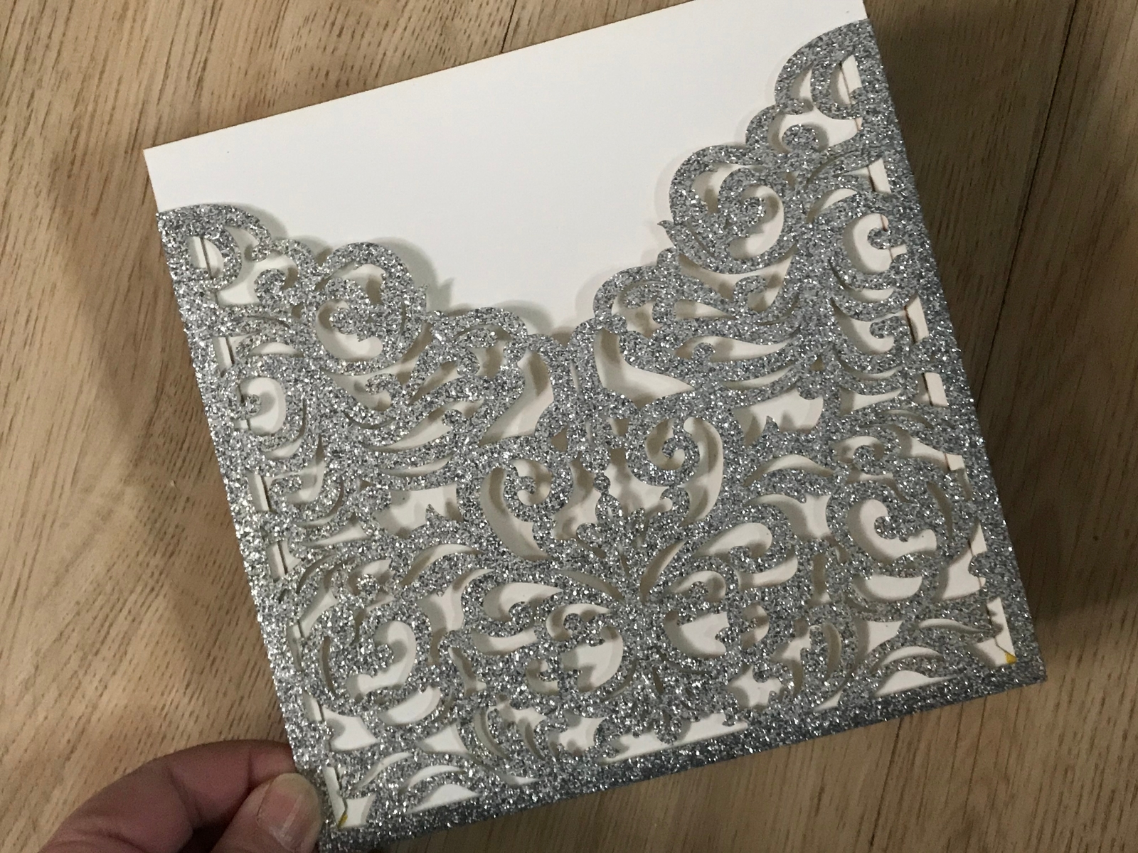 10pcs Glitter Gold Pocket wedding Invitations cards,Laser Cut Invitation... - $13.70