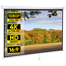 80&quot; Manual Pull Down Projector Screen 3D Vivid Viewing Wall &amp; Ceiling Mo... - $83.99