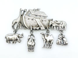 Vintage Signed JJ Jonette Pewter Noah&#39;s Arc Brooch Pin - $15.84