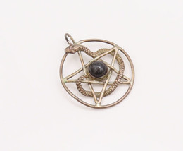 925 Sterling Silver Vintage Pendant Cutout Carved Onyx Masonic Pentagram PT22995 - $68.80