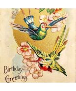 1900s Birthday Greeting Card Postcard Hummingbirds Gilded Embossed Ephem... - €34,34 EUR