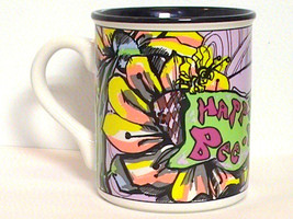 Happy Bee Day Coffee Mug Cup Birthday Abstract Art Psychedelic 1997 Flowers Bees - £5.90 GBP