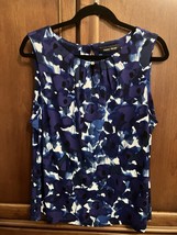 Ivanka Trump Womens  Blouse Top Large Blue Floral Sleeveless Keyhole Ple... - $17.82