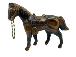 Vintage Metal Horse Bronze Copper Chain MCM 1950s Toy Figurine 6&quot; - £22.02 GBP