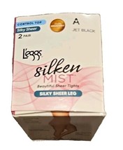 2-Pair ~ L&#39;eggs Silken Mist ~ Sheer Leg ~ JET BLACK ~ Size A Small ~ Tights - £11.21 GBP