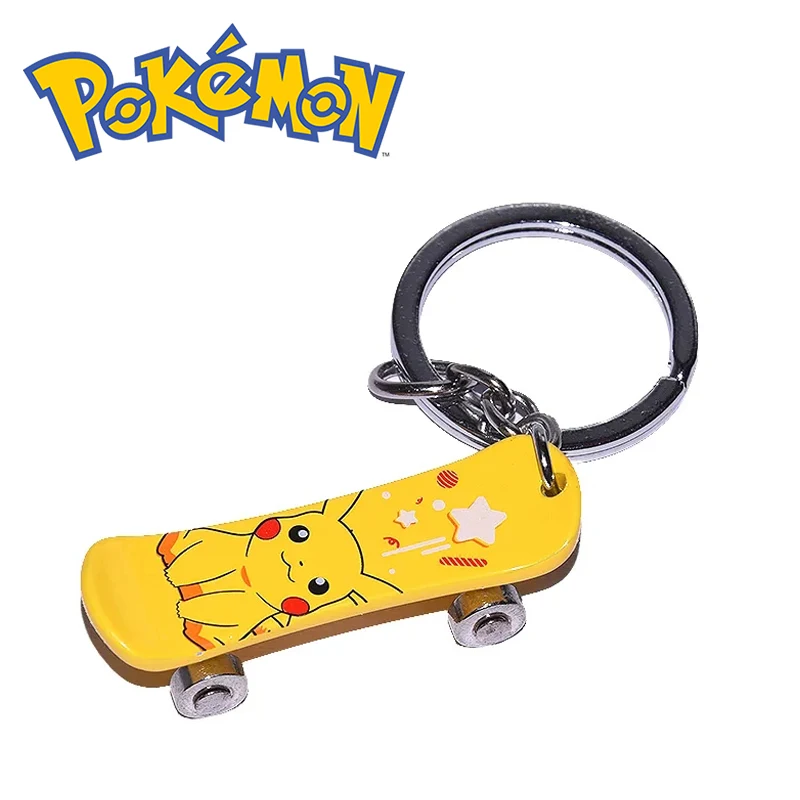 Pokemon Pikachu Keychain Kawaii Anime Figures Skateboard Metal Keyring Backpack - £10.46 GBP